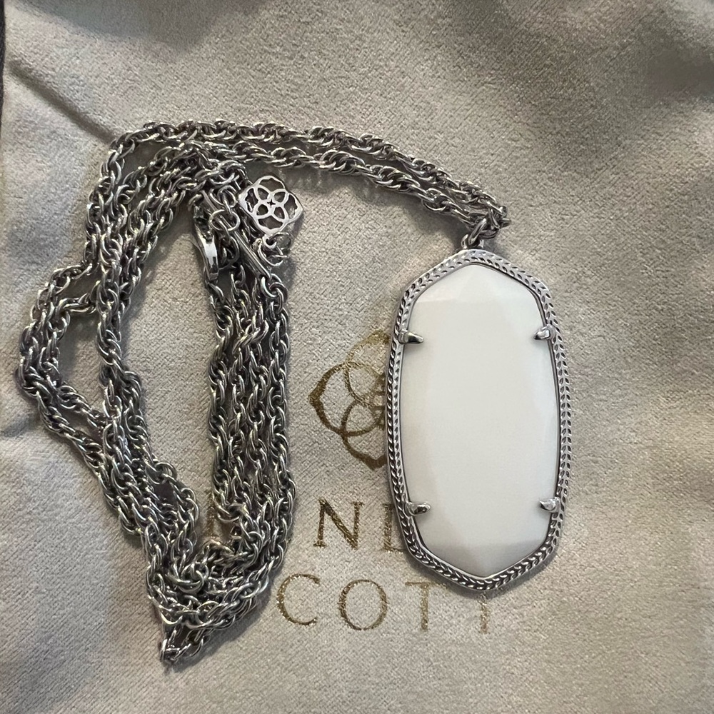 Kendra Scott Rae necklace in silver and white.